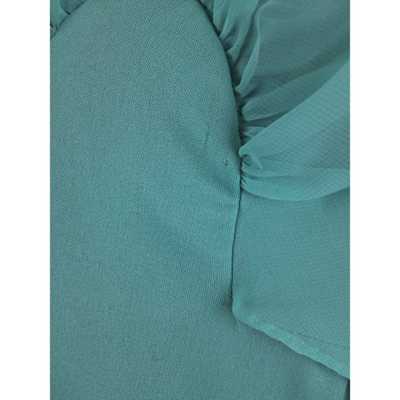 Vintage 60s 70s Evening Dress 18 Aqua Green Chiffon 45" Long Flowy Hollywood - Picture 5 of 12